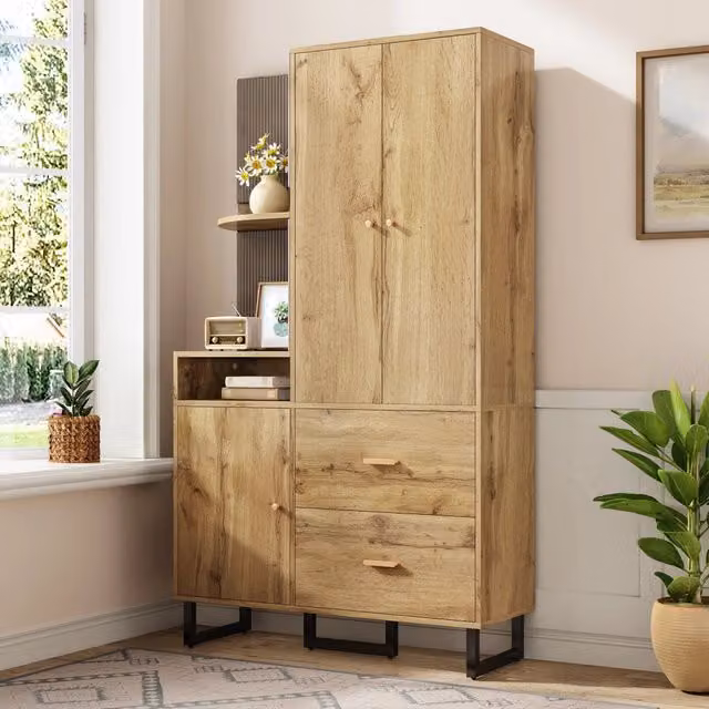 Armadio da ingresso moderno con appendiabiti, ripiani, 2 cassetti e ante con pannelli imbottiti in MDF, Colore Nero e Marrone, L: 110 cm, P: 38 cm, H: 186 cm