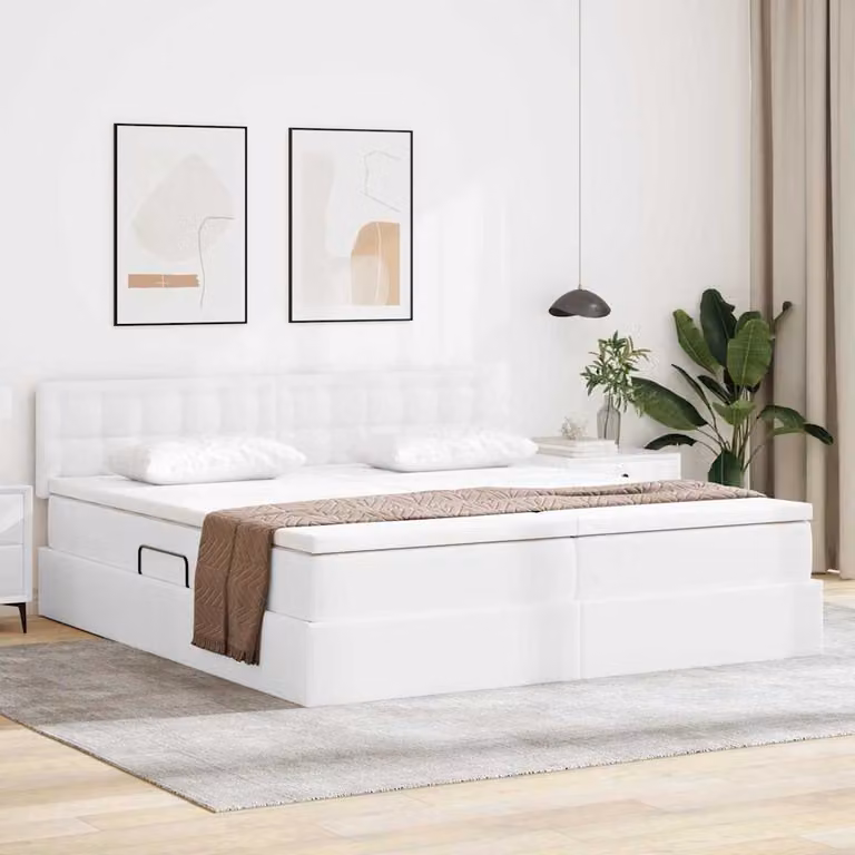 Letto con Contenitore vidaXL in Pelle Sintetica Bianca, L: 180 cm, P: 200 cm, H: 204 cm