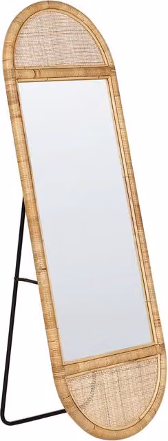 Specchio da terra ovale in rattan naturale BELIANI colore beige e marrone, stile boho, H: 150 cm, L: 50 cm