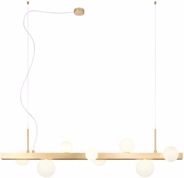 Lampada a sospensione Goji Redo Group in vetro bianco e metallo oro/ottone con altezza regolabile