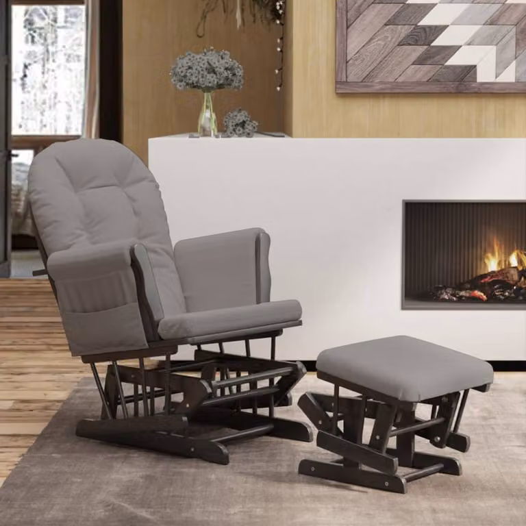 vidaXL Poltrona Glider con Sgabello Grigio Chiaro in Tessuto e Struttura in Legno Massello