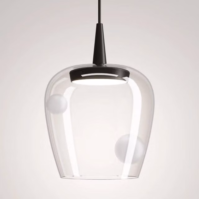 Lampada a sospensione Bilia Zafferano in vetro trasparente e alluminio, LED 8W 2700K, Diametro: 18 cm, Altezza: 324 cm