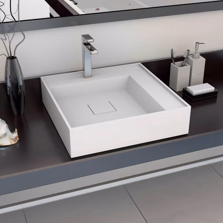 Lavandino da appoggio quadrato vidaXL in marmo e minerale bianco L/P/H: 50 x 50 x 12,3 cm