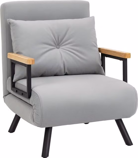 Poltrona Letto Pieghevole 4 in 1 HOMCOM Grigia con Schienale Regolabile e Braccioli, L: 63 cm, P: 73 cm, H: 81 cm