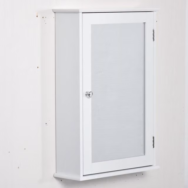Specchio contenitore da bagno Aosom con anta magnetica e ripiano regolabile, bianco