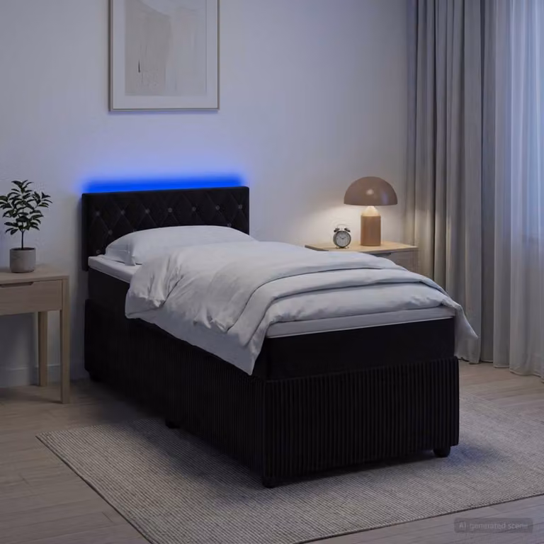 Letto box spring vidaXL con materasso ibrido in velluto nero L/P: 190 x 90 cm
