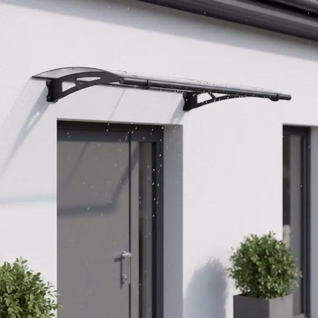 Pensilina esterna Palram INDRA in policarbonato e acciaio zincato, Grigio e Trasparente, L/P/H: 150 x 92 x 16 cm