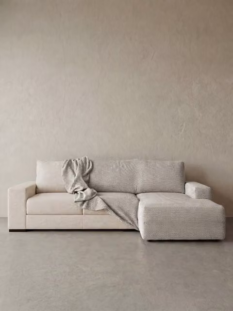 Fodera per divano Coven Kenay Home chaise longue 300 cm con bracciolo lungo destro, jacquard grigio chiaro