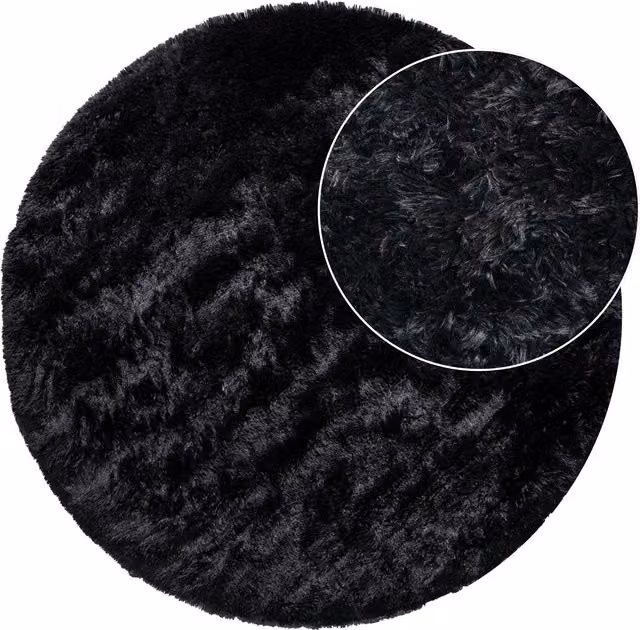 Tappeto rotondo Silvana nero a pelo alto in fibre sintetiche, Diametro: 200 cm