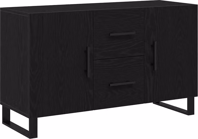 Credenza Buffet in Legno Multistrato Rovere e Nero in Stile Industrial L: 100 cm, P: 36 cm, H: 60 cm