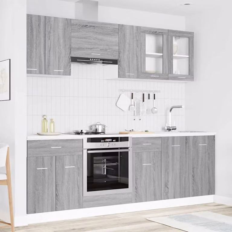 vidaXL Unità Cucina Lyon 8 Pezzi Moderna Grigio Opaco in Legno Ingegnerizzato L: 245,0 cm, H: 81,5 cm, P: 46,0 cm