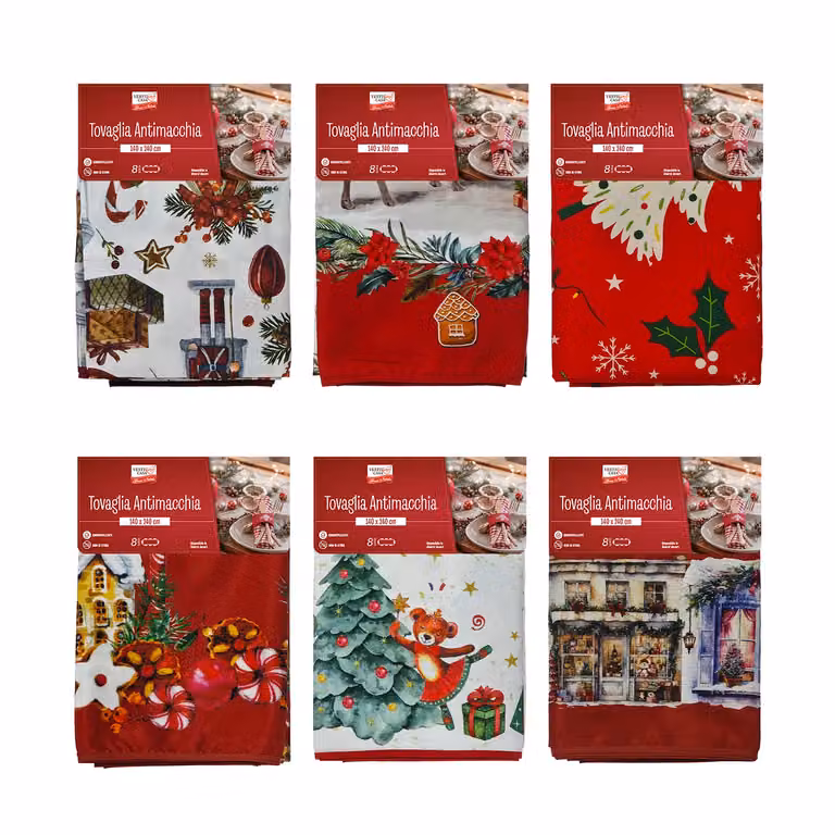 Tovaglia Natalizia Vestiamo Casa Gran Natale Rossa Antimacchia per 8 Posti L: 140 cm, P: 240 cm