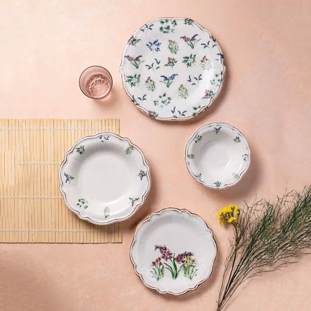 Servizio piatti DMORA in porcellana con decoro floreale, set da 24 pezzi, multicolore
