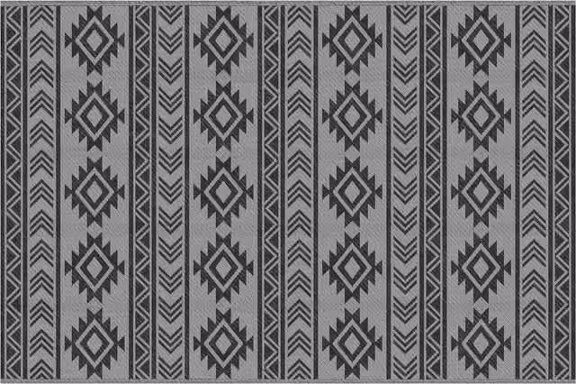 Tappeto moderno per esterni Outsunny in polipropilene nero e grigio con design geometrico reversibile e pieghevole, L: 182 cm, P: 274 cm