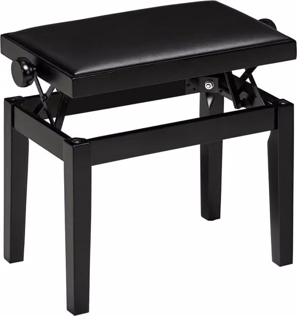 Panca per pianoforte HOMCOM regolabile in altezza, sgabello elegante in pelle sintetica e legno di gomma, nero, L: 63 cm, P: 33 cm, H: 56 cm