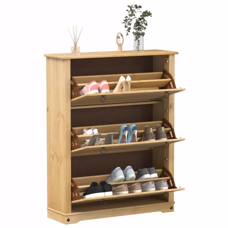 Scarpiera Corona vidaXL in legno di pino massello color marrone, L 99 cm, P 32 cm, H 124,5 cm