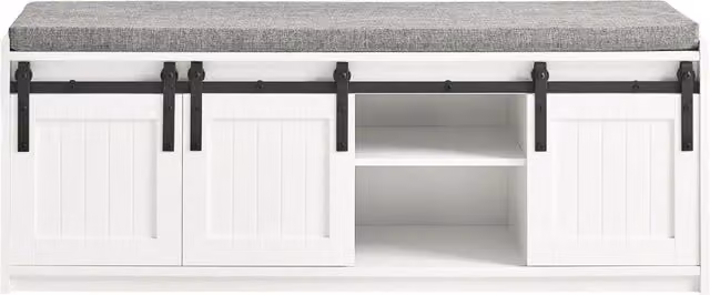 Panca scarpiera SoBuy con seduta in tessuto e ante scorrevoli, vano contenitore bianco L: 120 cm, P: 35 cm, H: 45 cm