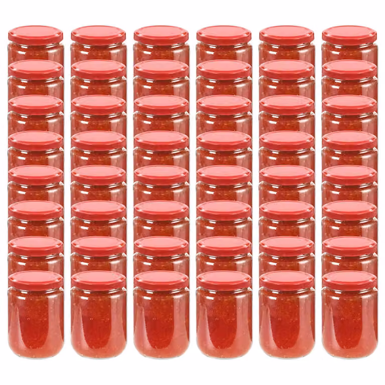 Set di 48 vasi per marmellata in vetro trasparente con coperchio rosso vidaXL, capacità 230 ml ciascuno
