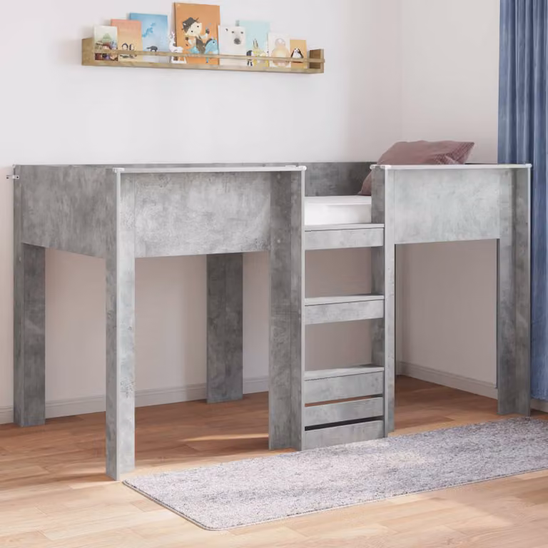 Letto a castello per bambini vidaXL in legno ingegnerizzato, Grigio cemento, L 90 x P 190 cm