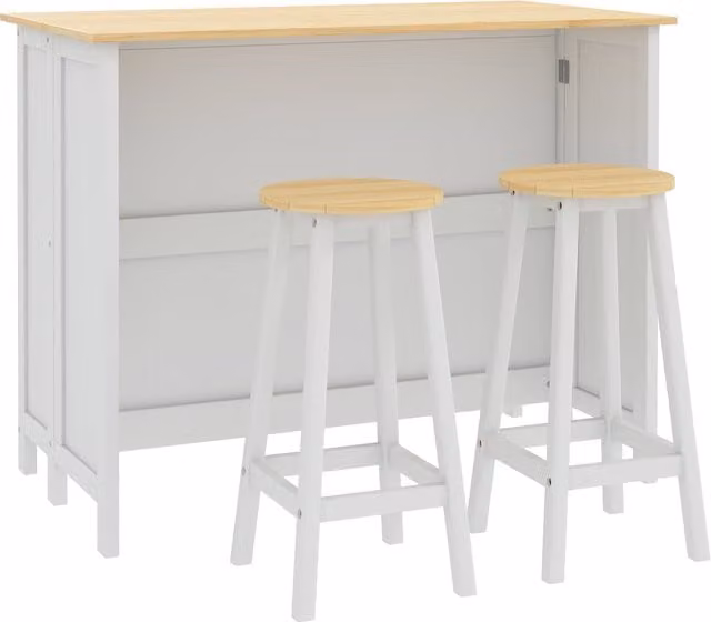 Isola da cucina HOMCOM con 2 sgabelli, piano di lavoro ribaltabile e 2 armadietti con 4 porte, design moderno bianco