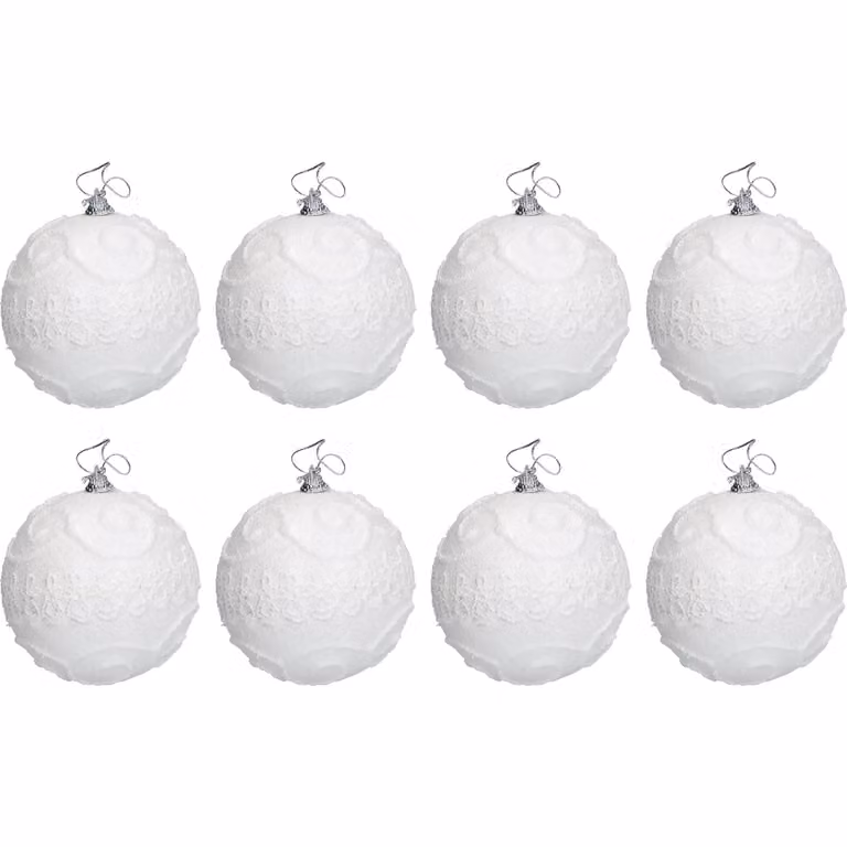 Set di 8 palline di Natale bianche con glitter VESTIAMO CASA, diametro: 8 cm