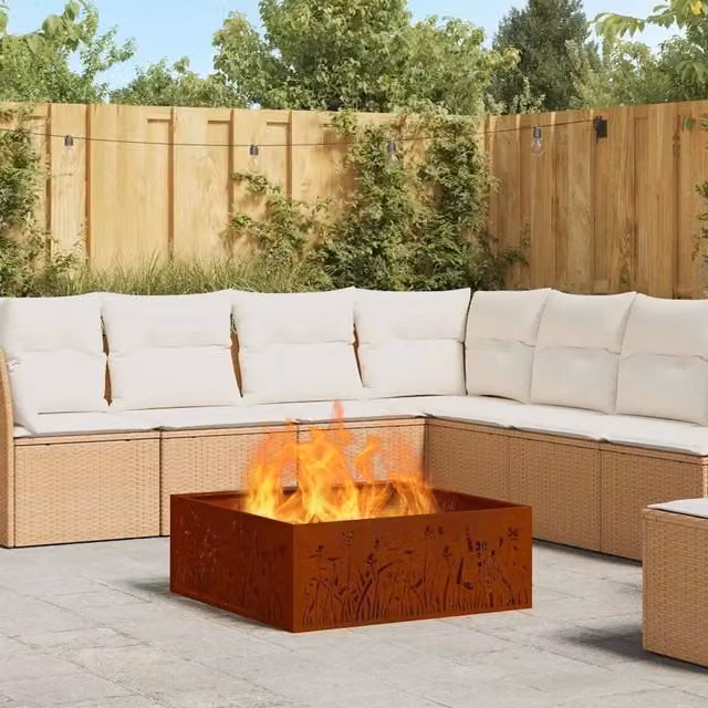 Braciere a fuoco vidaXL in acciaio corten marrone L: 80 cm, P: 80 cm, H: 30 cm