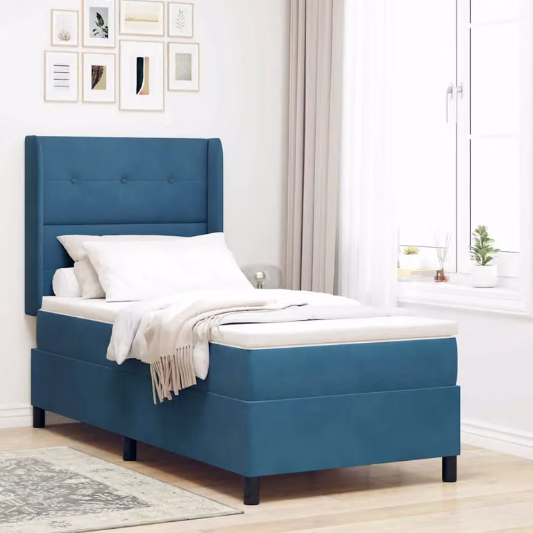 Letto a molle vidaXL in velluto blu con illuminazione LED sottostante e porte USB, L/P: 100 x 200 cm