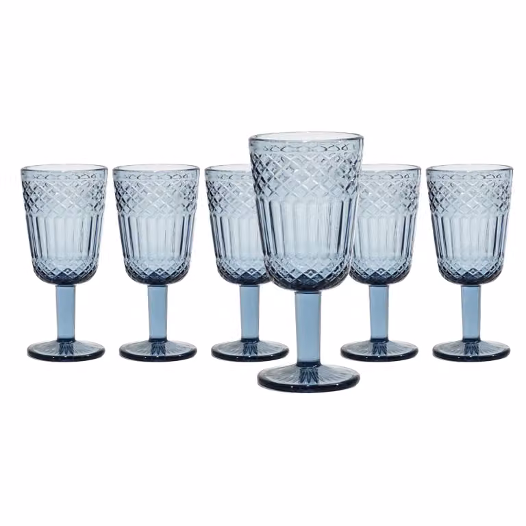 Set di 6 calici da vino Imperial Blue in vetro di Gusto Casa, capacità 300 ml, colore blu