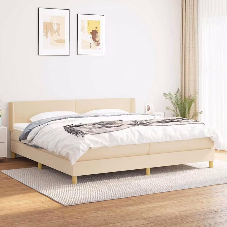 vidaXL Letto Ibrido con Giroletto a Molle e Materasso in Tessuto Beige e Bianco L/P: 200 x 200 cm