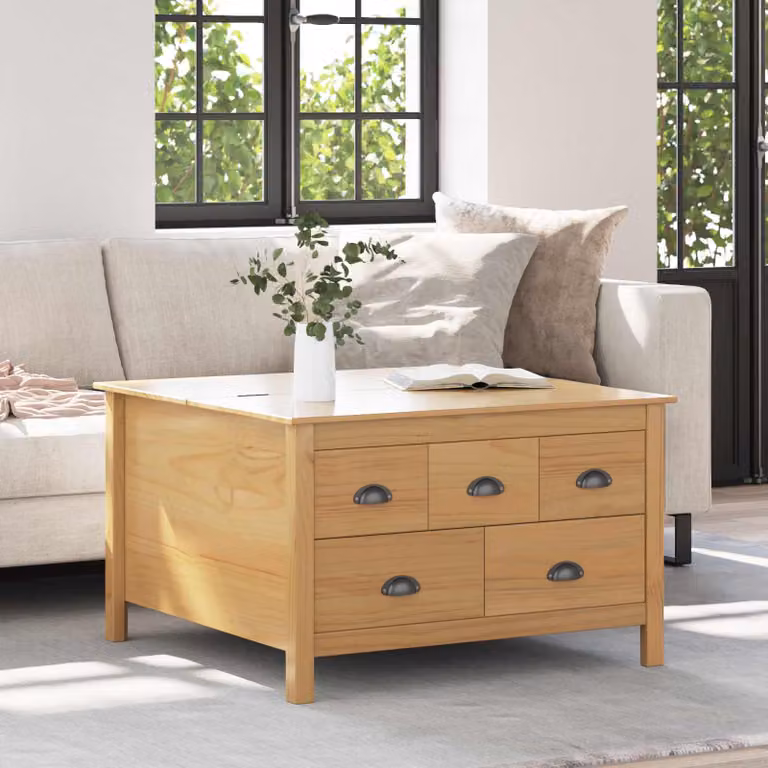vidaXL Tavolino da salotto moderno in legno di pino marrone, L/P/H: 79,5 x 79,5 x 49 cm