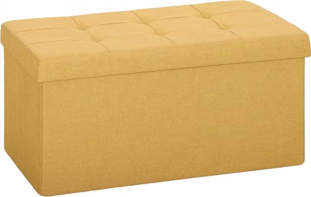 Pouf Contenitore Pieghevole HOMCOM in Lino Sintetico Giallo, Capacità 84 L, L/P/H: 76 x 38 x 38 cm
