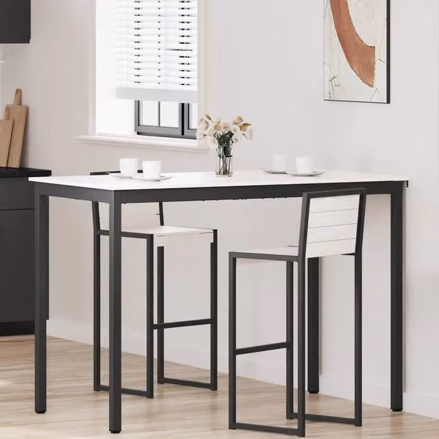 Tavolo da bar rettangolare vidaXL in pino massello e metallo bianco L: 150 cm, P: 80 cm, H: 105 cm