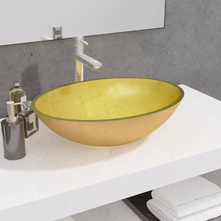 Lavandino da appoggio ovale in vetro oro vidaXL L: 50 cm, P: 37 cm, H: 14 cm