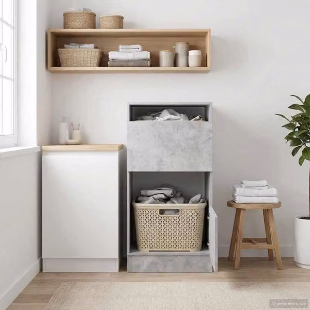 Mobile da lavanderia e bagno vidaXL moderno in MDF grigio con ante a battente e ripiani interni L: 50 cm, P: 20 cm, H: 102 cm