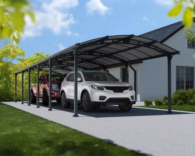 Carport Arcadia CANOPIA in alluminio e policarbonato grigio con grondaia, L: 360 cm, P: 1300 cm