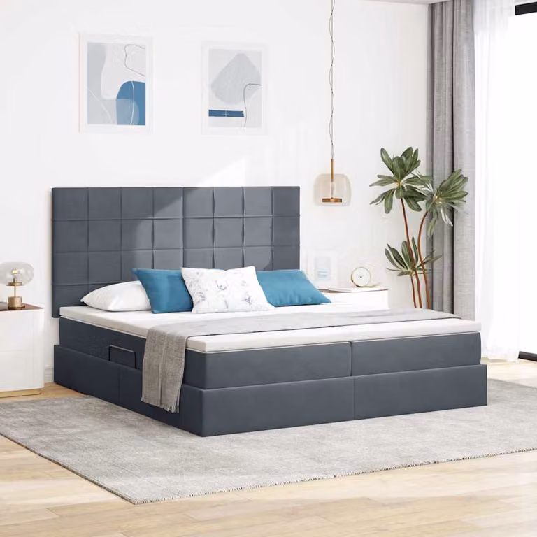 Letto con Contenitore vidaXL in Velluto Grigio con Base Lift Up, L/P/H: 180 x 200 x 128 cm