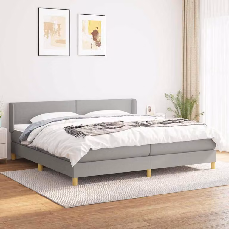 vidaXL Giroletto a Molle con Materasso Ibrido in Tessuto Grigio e Bianco L/P/H: 200 x 200 x 88 cm