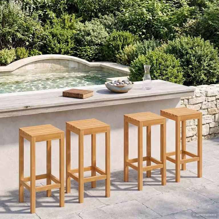 Set di 4 sgabelli da bar vidaXL in legno di teak massiccio naturale marrone per esterno