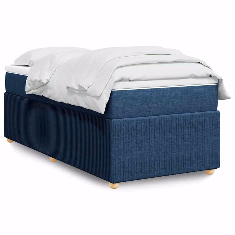 vidaXL Giroletto a Molle con Materasso Ibrido in Tessuto Blu e Bianco L 80 x P 200 cm