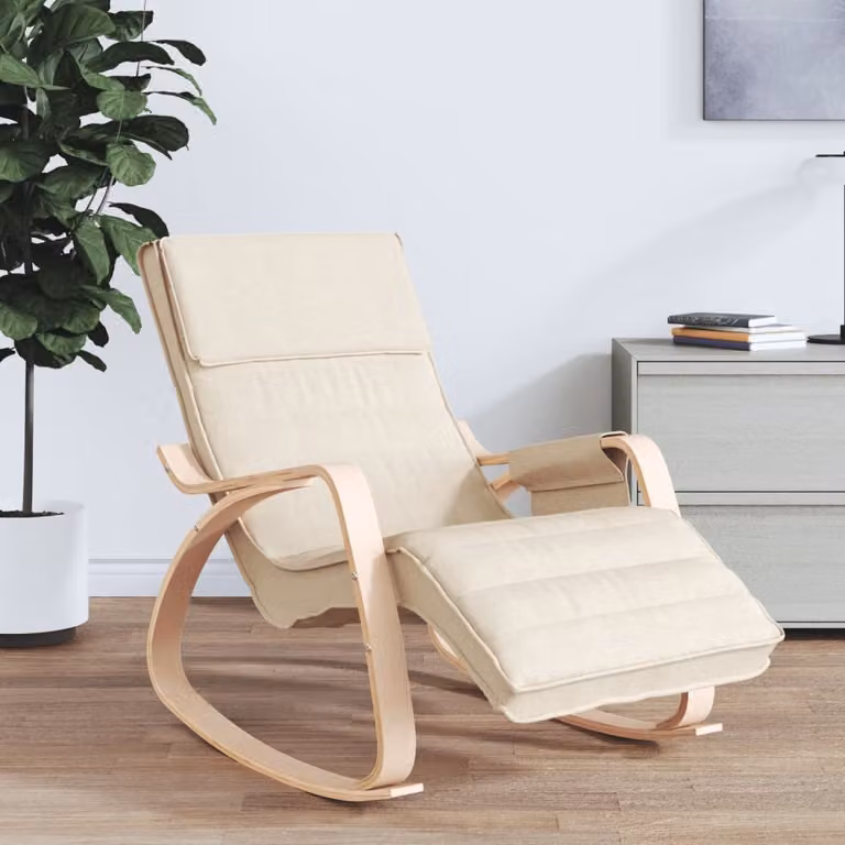 Sedia a Dondolo vidaXL in Tessuto Beige e Legno di Betulla per Adulti