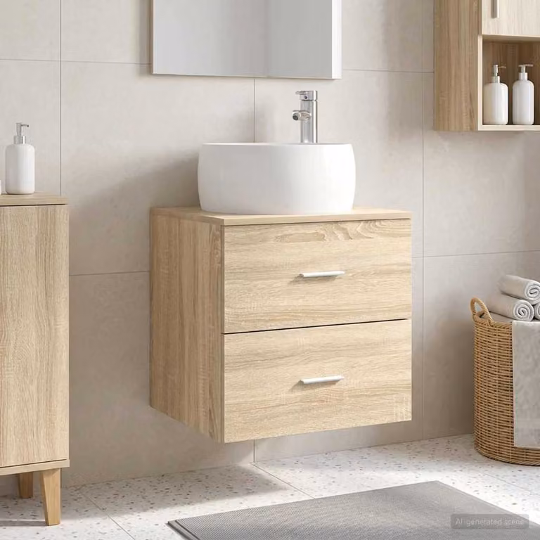 Mobile Lavabo da Parete vidaXL in Rovere Sonoma con Cassetti e Ante, Moderno, L 49,5 x P 44,5 x H 66 cm
