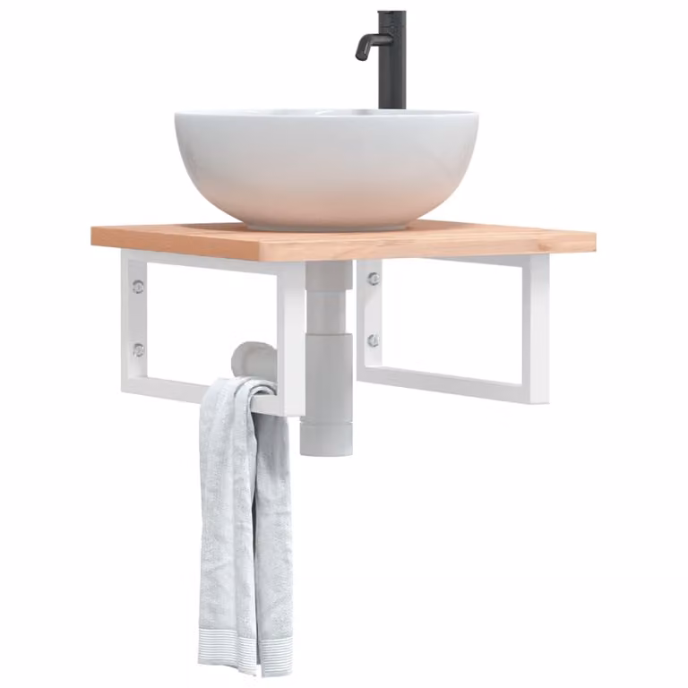vidaXL Ripiano da parete per bagno in metallo e legno di faggio bianco