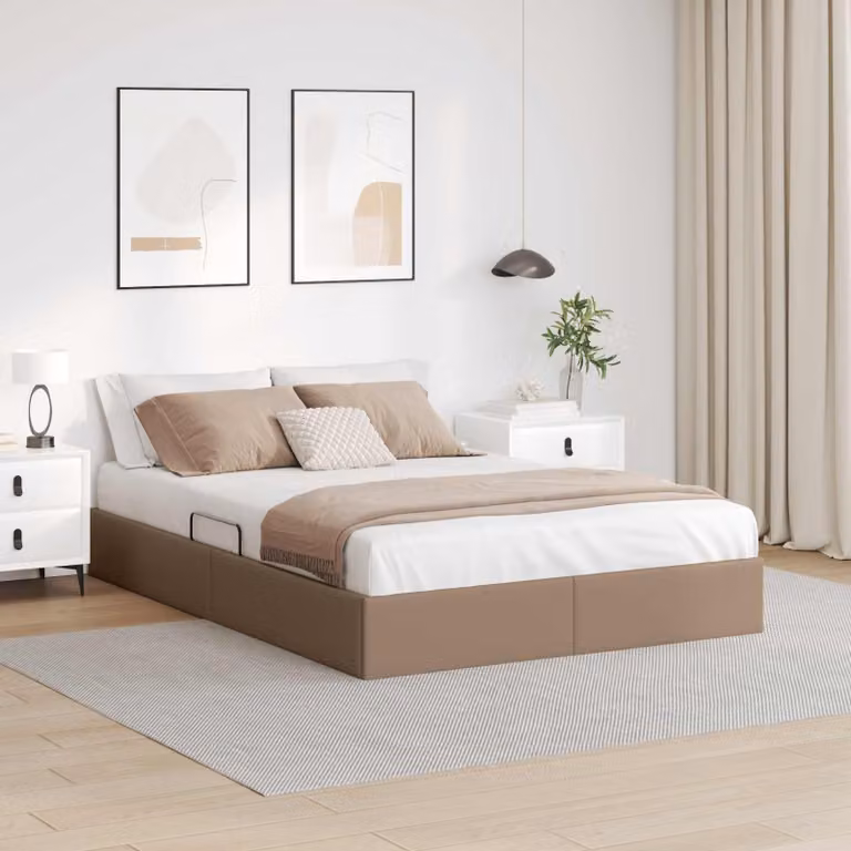 Letto ottomano vidaXL in pelle sintetica color marrone con base a sollevamento, L 140 cm x P 200 cm