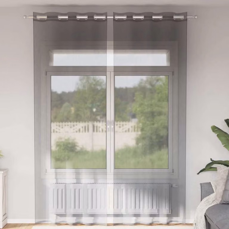 Set di 2 tende in voile semi-trasparenti vidaXL con occhielli, colore grigio, L: 140 cm, H: 300 cm