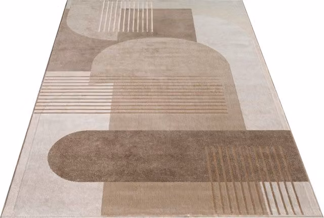 Tappeto Tiana beige con effetto alto basso, design geometrico boho, L: 290 cm, P: 200 cm