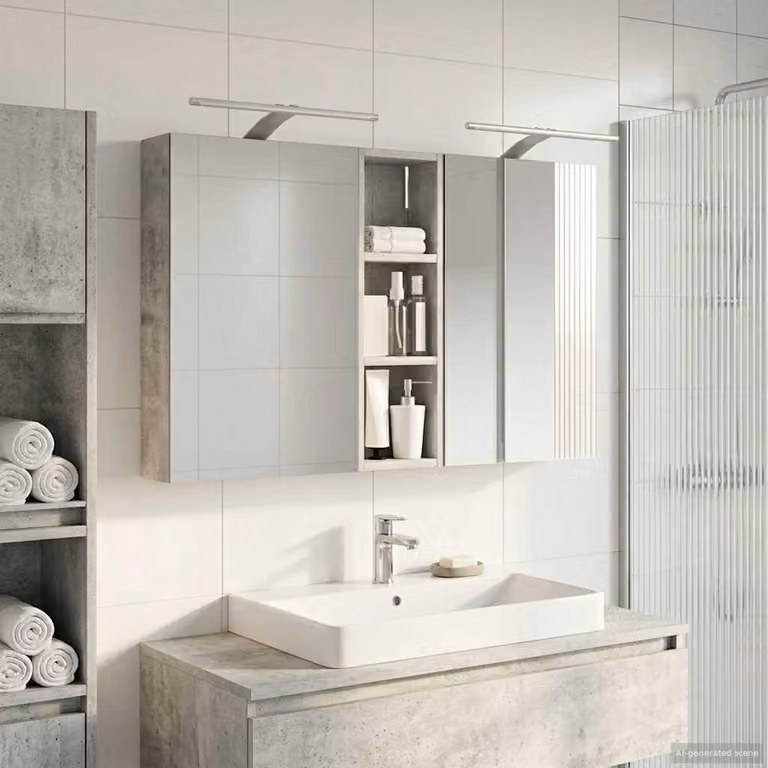 Set di 3 armadi da bagno moderni vidaXL con specchio e illuminazione LED, disponibili in bianco o grigio, L/P/H: 60,5 x 10,5 x 40 cm