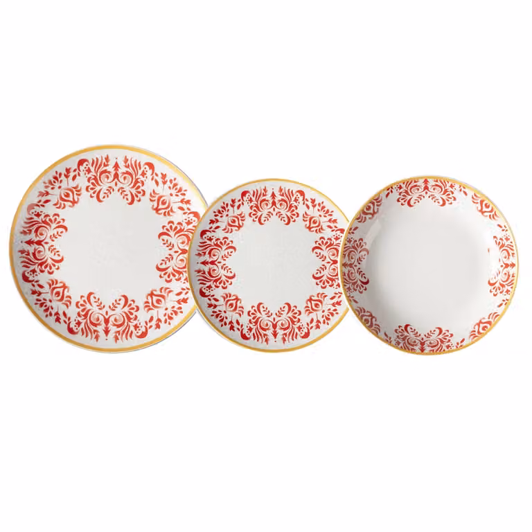 Servizio di piatti Gusto Casa Linea Zulema Red in porcellana, 18 pezzi, bianco e rosso