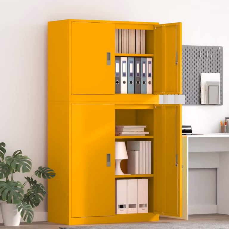 Set di 2 armadi vidaXL in metallo giallo senape con ante a battente e serratura, L: 90 cm, P: 40 cm, H: 175 cm