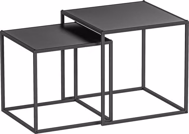 Set da 2 tavolini da caffè impilabili HOMCOM quadrati in metallo nero per salotto e soggiorno