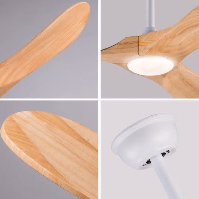 Ventilatore da soffitto Minimal con illuminazione dimmabile 3CCT, pale in legno massello naturale, colore bianco, telecomando, 6 velocità, reversibile e timer, 107 cm